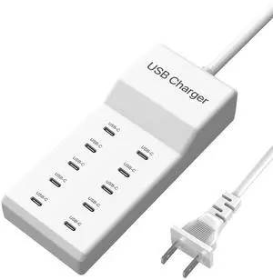 KEHIPI USB C Charger, 10 Ports USB Charging Station, 50W Multi-Port USBC Charger, USBC Desktop Multiple Charger for iPhone 16/15/14/13/12/iPad/Samsung S24/S23/Ultra/Z Flod/Watch/Headphones