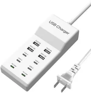 KEHIPI USB C Charging Station, 10 Ports USB C Charger Dock Desktop 100W Multi Port with PD Fast Charger, Compatible with iPhone 15/14/13/12/11/Pro/Pro Max/Samsung S23/S22/S21/Tablet/Watch/Headphones
