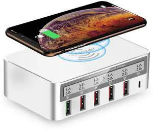 KEHIPI Charging Station, 100W 6-Port USB Fast Charger with QC 3.0 & PD, Compatible with Apple & Other Brand Cell Phones