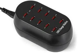KEHIPI  10-Port USB Charging Station, 50W Multi-Device Charger Hub, Desktop Power Dock for Smartphones, for iPhone, Samsung Galaxy, iPad, Tablet, Drones, Headphones,Black