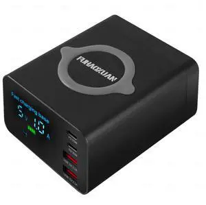 KEHIPI 110W USB Charging Station, 4-Port Fast Charger Block with Wireless Charging & LED Display, Compact Multi USB Charger for iPhone, iPad, Tablets, Smartphones  Ideal for Home & Office