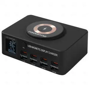 KEHIPI 140W 8-Port USB Charging Station with PD & QC 3.0, Fast Charger Block with Wireless Charging, Smart LED Display USB Charger Hub for Home, Office & Multiple Devices