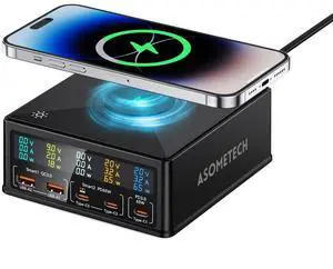 KEHIPI Charging Station, 160W 5-Port USB C with 65W PD, QC3.0, Wireless Charger, LCD Display for MacBook, Laptop, iPad, iPhone, Samsung