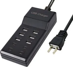 KEHIPI USB Charger,50W USB Charging Station with 10-Port (6 USB-A Port & 4 USB-C Port) Compatible with iPhone 15/14/13/12/11/X/8/7/6 Phones, Watch,Tablets, Smartphones Black