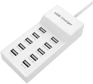 KEHIPI 10-Port USB Wall Charger Station with Rapid Charging Auto Detect Technology Safety Guaranteed Family-Sized USB Ports for Multiple Devices Smart Phone Tablet Laptop Computer