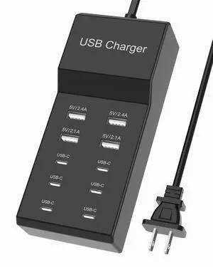 KEHIPI USB C Charger Block 10-Port USB-C Charging Station 6 USBC Ports & 4 USB-A Ports Total 50W USB Power Strip for Multi Devices for iPhone 16 17 15 14 13 12 Se,Galaxy,Pixel,Tablet,Camera,Headphones