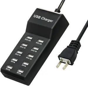 KEHIPI 50W USB Charging Station with 10-Port Family-Sized Smart USB Ports for Multiple Devices - Smart Phone, Tablet, Laptop Computer - for iPhone 15/14/13 Black