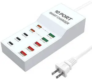 KEHIPI 72W USB C Charger Block, 10-Port Charging Station for iPhone Pro Max, Samsung Galaxy, iPad, AirPods - Compatible with Most Smartphones & Tablets