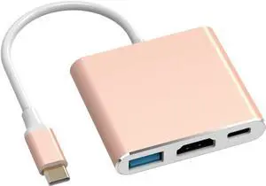 KEHIPI Rose Gold USB C to HDTV Adapter Type-C Multiport AV Converter with 4K HDTV Output USD3.0 & USBC 100W Fasting Charging Compatible for MacBook/Mac Pro Air iPad Pro and More USB-C Port Device
