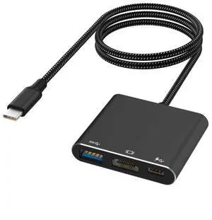 KEHIPI USB C to HDMI Adapter - 4K Multiport AV Converter for MacBook Pro/Air, iPad Pro - with USB C, USB 3.0 and HDMI Ports (Black, 3 * 0.6 * 6.73 in)
