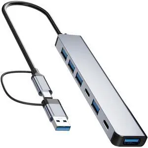 KEHIPI Aluminum 7 in 1 USB C/USB Hub, 2* USB C and 5* USB, USB 3.0 and USB 2.0 Ports, Ultra Slim Portable USB Splitter Adapter for Laptop, PS4, Flash Drive, HDD, Xbox, Printer, Mouse, Keyboard KEHIPI Aluminum 7 in 1 USB C/USB Hub, 2* USB C and 5* USB, USB 3.0 and USB 2.0 Ports, Ultra Slim Portable USB Splitter Adapter for Laptop, PS4, Flash Drive, HDD, Xbox, Printer, Mouse, Keyboard