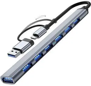 KEHIPI USB Hub 3.0 with 7 Ports, Aluminium USB C to USB 3.0 Hub for MacBook, Mac Pro/Mini, iMac, Ps4, PS5, Surface Pro,Flash Drive, Samsung