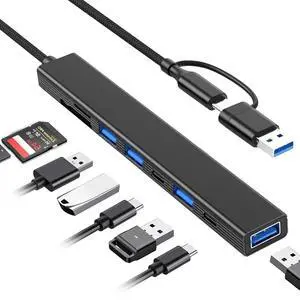 KEHIPI 8 in 1 USB C Hub With SD Card Reader, USB 3.0/2.0 Ports, USB-C Adapter for Laptop, MacBook, iPad Pro, iMac - Aluminum