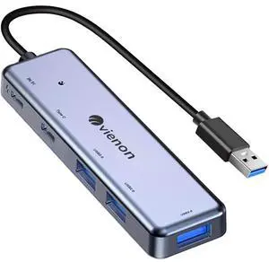 KEHIPI USB 3.0 Hub 5 in 1, USB Splitter with USB-C Power Port, USB-C Data Port, USB Port Hub USB Extender for MacBook, Laptop, Surface Pro, PS4, PC, Flash Drive, Mobile HDD