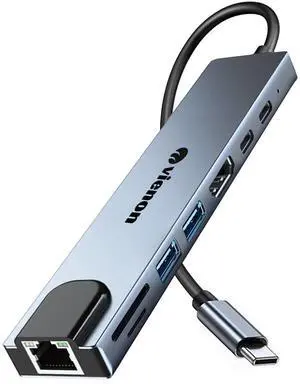 KEHIPI USB C Hub Ethernet HDMI Adapter, 8 in 1 Laptop Docking Station with 4K HDMI, RJ45 Ethernet 100Mbps, SD/TF Card Reader, USB 3.0/2.0, PD 100W, LAN USB C Dongle for MacBook Pro/Air, iPad Pro, XPS