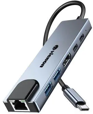 KEHIPI USB C Hub Ethernet HDMI Adapter, 6 in 1 Laptop Docking Station with 4K HDMI, RJ45 Ethernet,LAN USB C Dongle for MacBook Pro/Air, iPad Pro, Dell XPS etc