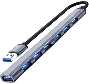 KEHIPI USB Hub 3.0 with 7 Ports, Aluminium USB 3.0 Hub USB Splitter Extender for for Laptop, PC, MacBook, Mac Pro, Mac Mini, iMac, Surface Pro and More
