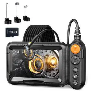 KEHIPI Dual-Lens Endoscope Camera with Light, Borescope with 5" IPS Screen, Photo & Video Inspection Cameras with 32G SD Card, IP67 Waterproof Snake Camera, Cool Gadgets for Men, Women(16.5FT)