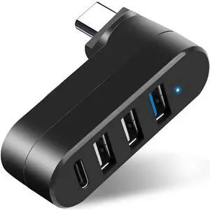 KEHIPI 4-Port USB C Hub [90°/180° Degree Rotatable], USB C Adapter Splitter with PD-in 5W Port, USB Extender for MacBook, iMac, Surface, and More C Port Laptop(Not for Car)