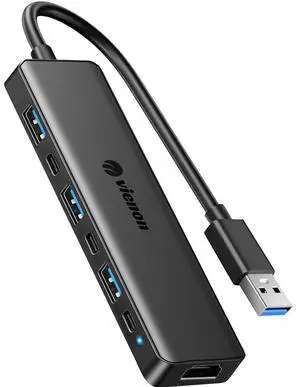 KEHIPI USB 3.0 to HDMI Adapter (7-in-1), USB 3.0 Hub with HDMI 1080P, USB C Data & Power Ports, Docking Station for Monitor, PC, Laptop, Desktop Support Windows 7/8/10 & Mac OS