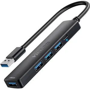 KEHIPI 5-Port Powred USB 3.0 Hub, USB Extender Splitter with 5V USB-C Power/Data Port, Extender for A Port Laptop, PC, PS4/5, Xbox, Car and More