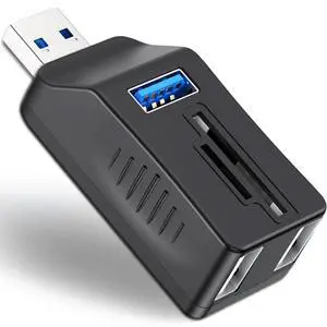 KEHIPI 5-Port USB 3.0 Hub with SD TF Card Reader, USB Extender Adapter with Memory SD/Micro SD Card Reader, USB 3.0/2.0 Ports, Portable USB Splitter for Laptop,PC, Camera, Flash Driver, HDD, Dash Cam