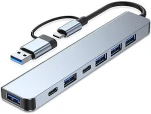 KEHIPI Aluminum USB C & USB Hub 7-in-1 with USB 3.0, USB-C Ports for PC/Laptops/MacBook Pro/Air/iMac/iPad and More Devices