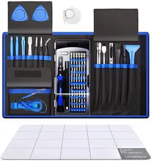 KEHIPI 80 IN 1 Computer Repair Tool Kit with Magnetic Mat, Precision Laptop Screwdriver Set, PC Building Tool Kit with 56 Magnetic Bits, Large Size Writing Note Mat with Dry Erase Pen