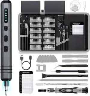 KEHIPI Mini Electric Screwdriver Set 140-IN-1:  Small Electric Screwdriver Cordless - 5 Torque Settings, 120 Precision Bits, LED Light, Magnetic Power Screwdriver Repair Tool Kit for PC RC Electronics