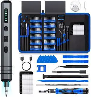 KEHIPI Mini Electric Screwdriver Set 140-IN-1: Small Electric Screwdriver Cordless - 120 Precision Bits, 5 Torque Settings, LED Light, Magnetic Power Screwdriver Repair Tool Kit for PC RC Electronics