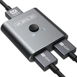 KEHIPI HDMI Switch 4K@60Hz, Bidirectional HDMI Splitter 2 in 1 Out, Aluminum HDMI Switcher Supports Ultra HD 4K 1080P 3D HDR, Compatible for Fire Stick, PC, Xbox, PS5/4/3, Roke, Blu-Ray Player