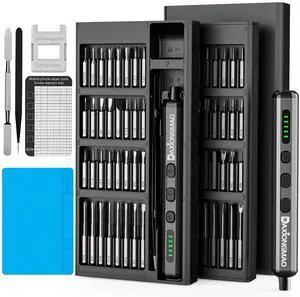 KEHIPI 70-in-1 Cordless Electric Screwdriver Set with 64 S2 Steel Bits: 3.7V USB-C Rechargeable,5 Torque Settings & 4 LED Lights,Mini Repair Kit for PC,RC Electronics,Phones, Laptops, Glasses,Clocks