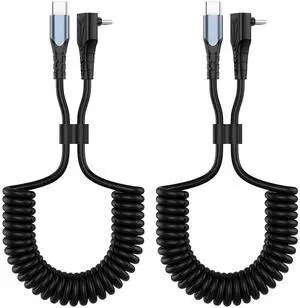KEHIPI 2 Pack Coiled USB C to USB C Cable - 90 Degree Right Angle Type C, 60W Fast Charging, Retractable Spring Spiral, USB-C Charger Cord with Data Sync for iPhone 15 pro max, Galaxy S24/S23,Pixel