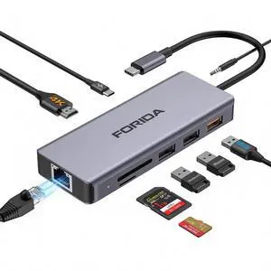 KEHIPI USB C 10GB Hub, USB C to HDMI Dock Compatible for MacBook Pro/Air, Chromebook, Dell XPS, HP and More (SD/TF Card Reader, Ethernet,100W PD3.0, 4K HDMI,USB 10GB Port)