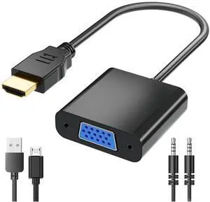 KEHIPI HDMI to VGA, Gold-Plated HDMI to VGA Adapter (Male to Female) Contain 3.5mm Audio Port and Power Supply Port Computer, Desktop,Laptop,PC,Monitor,Projector,HDTV,Roku,Xbox,Support 4K 1080P