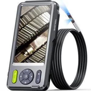 5mm Dual Lens Inspection Camera, Teslong Borescope with LED Light, HD Industrial Endoscope, 5" IPS Screen, Waterproof Video Scope Camera, Flexible Cable for Home/Automotive/Pipe/Car/Wall(5FT)