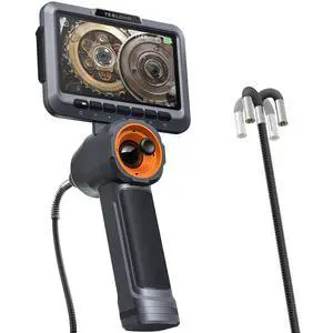 KEHIPI 360 Articulating Borescope with Light, 5'' Monitor Industrial Inspection Camera with 4-Way Joystick Articulation, HD Endoscope Camera for Automotive, Pipes, and Mechanics (0.24inch-5FT)