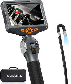 Two-Way Articulating Borescope with Light, Teslong 5-inch IPS Endoscope Inspection Camera with Articulation Head, Automotive Mechanics Fiber Optic Scope-0.33inch