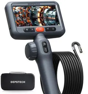 KEHIPI Dual Lens Articulating Endoscope Camera with Lights, 4.5" Screen Two-Way Industrial Borescope, Flexible Snake Scope, Video Inspection Camera Tool for Wall Engine Auto Mechanics - 10FT
