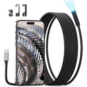 USB C Endoscope Camera with Light, Teslong Type-C Snake Borescope Camera with 8 LED Lights, 10FT Flexible Waterproof Inspection Cam, Fiber Optic Scope Compatible with iPhone 15/16, Android Phone