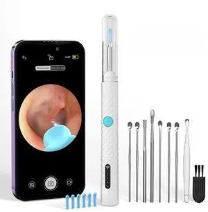 KEHIPI Ear Wax Removal Tool Camera, Otoscope with 8 Pcs Ear Set, Digital Visual Ear Pick Wax Remover, Ear Cleaning Kit with 6 Ear Spoon for iOS & Android-White