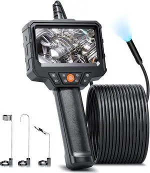 KEHIPI Endoscope Camera with Light, 4.3'' LCD Screen HD Digital Handheld Borescope IP67 Waterproof Snake Sewer Inspection Camera with 8 LED Lights, 3 Accessories, Semi-Rigid Cable-15M(49.2FT)