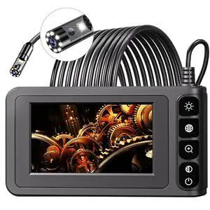 KEHIPI Dual Lens Industrial Endoscope Borescope Camera with Light, 4.3'' LCD Screen HD Digital Snake Handheld Waterproof Sewer Inspection Camera with 8 LED Lights, 16.5FT Semi-Rigid Cable