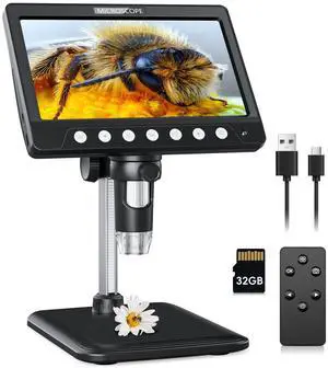 KEHIPI 7" Digital Microscope for Adults, Coin Microscope 1200X Magnification with 8 Ajustable LED Fill Lights and 32GB Card, USB Microscope for Windows/MacOS, Coin Collection Supplies