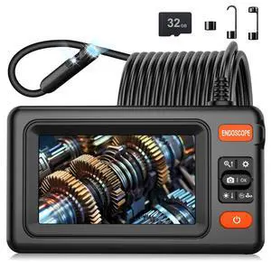 KEHIPI Dual Lens Endoscope Camera with Light, 1920P HD Borescope Camera with 4.3" LCD, 8 Adjustable LEDs, 16.4FT Semi-Rigid Cable & 32GB Card-IP67 Waterproof Inspection Borescope for Sewer/Drain/Pipe