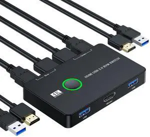 KEHIPIUSB 3.0 Switch for Computers Shares Mouse Keyboard Printer to One HD Monitor, 4K@60 Hz USB and HDMI Switch with 2 HDMI Cables and 2 USB Cables Included