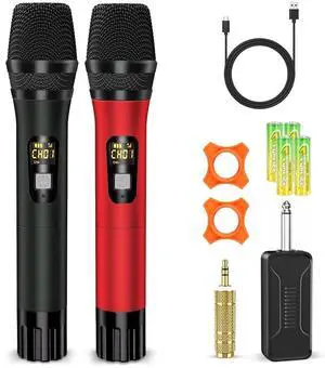 KEHIPI Wireless Microphone, Professional UHF Dual Handheld Cordless Dynamic Mic System with Rechargeable Receiver - 160ft Range, Karaoke Microphone Set for Karaoke, Party Singing, Church, Speech, DJ,