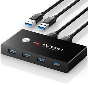 KEHIPI USB 3.0 Switch, USB Switcher 2 Computers Share 4 USB for Keyboard Mouse Printer Scanner, USB KVM Switch Selector with 2 USB 3.0 Cables, Compatible with Windows, Mac, Linux