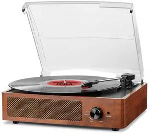 KEHIPI Record Player for Vinyl with 2 Build-in Speakers LP Vinyl Players Belt-Driven Vintage Turntables 3 Speed 3 Size, Wireless Bluetooth Playback, AUX-in, RCA Out, Headphone, Auto Stop Orange