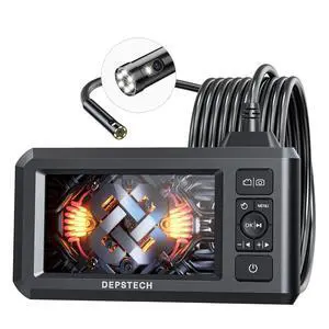 KEHIPI Dual Lens Industrial Endoscope, 1080P Digital Borescope Inspection Camera, 7.9mm IP67 Waterproof Sewer Camera with 4.3" LCD Screen, 7 LED Lights, 16.5FT Semi-Rigid Cable, 32GB Card-Black